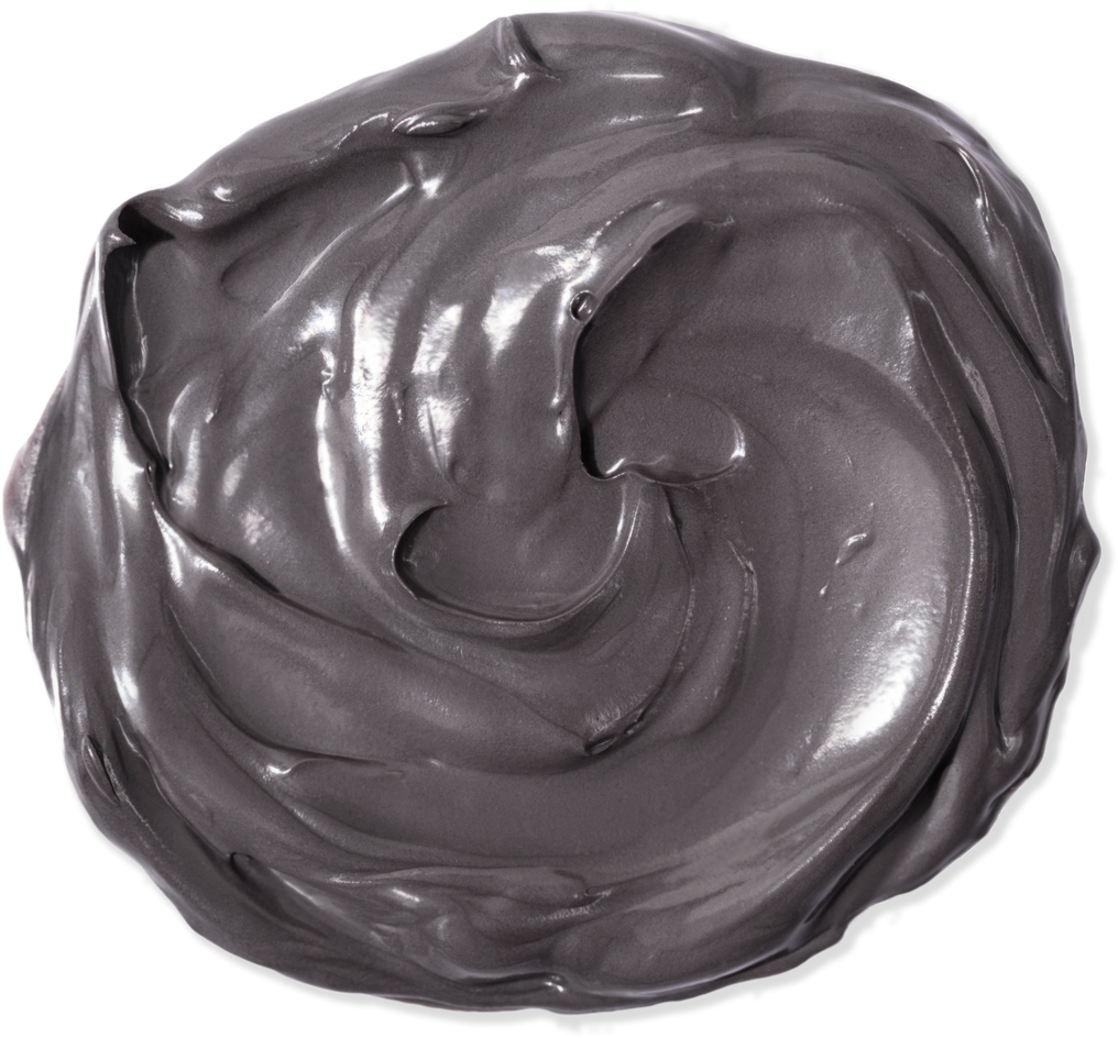 Black mud facial mask swatch. Pore-reducing mattifying beauty treatment. PNG with transparent background.